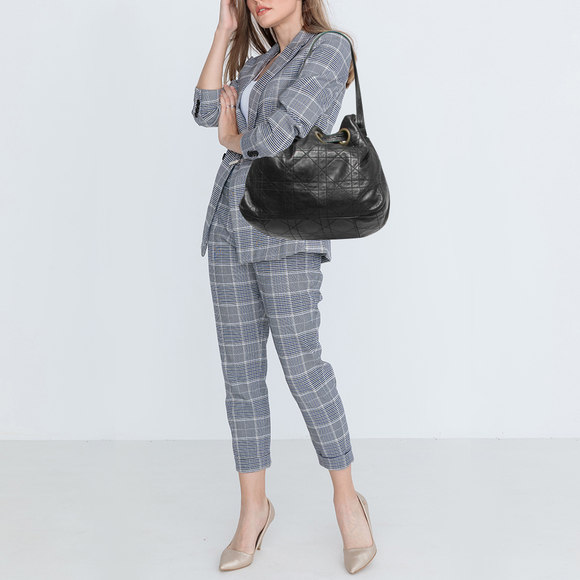 DIOR Black Cannage Leather Drawstring Hobo - Picture 2 of 8